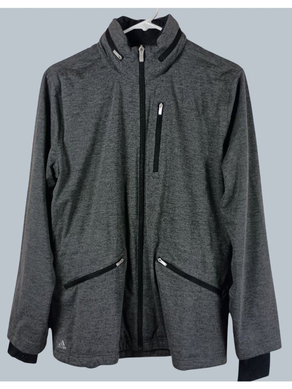 Adidas ClimaProof Hooded Full Zip Jacket Womens Large Gray Golf Training Outdoor